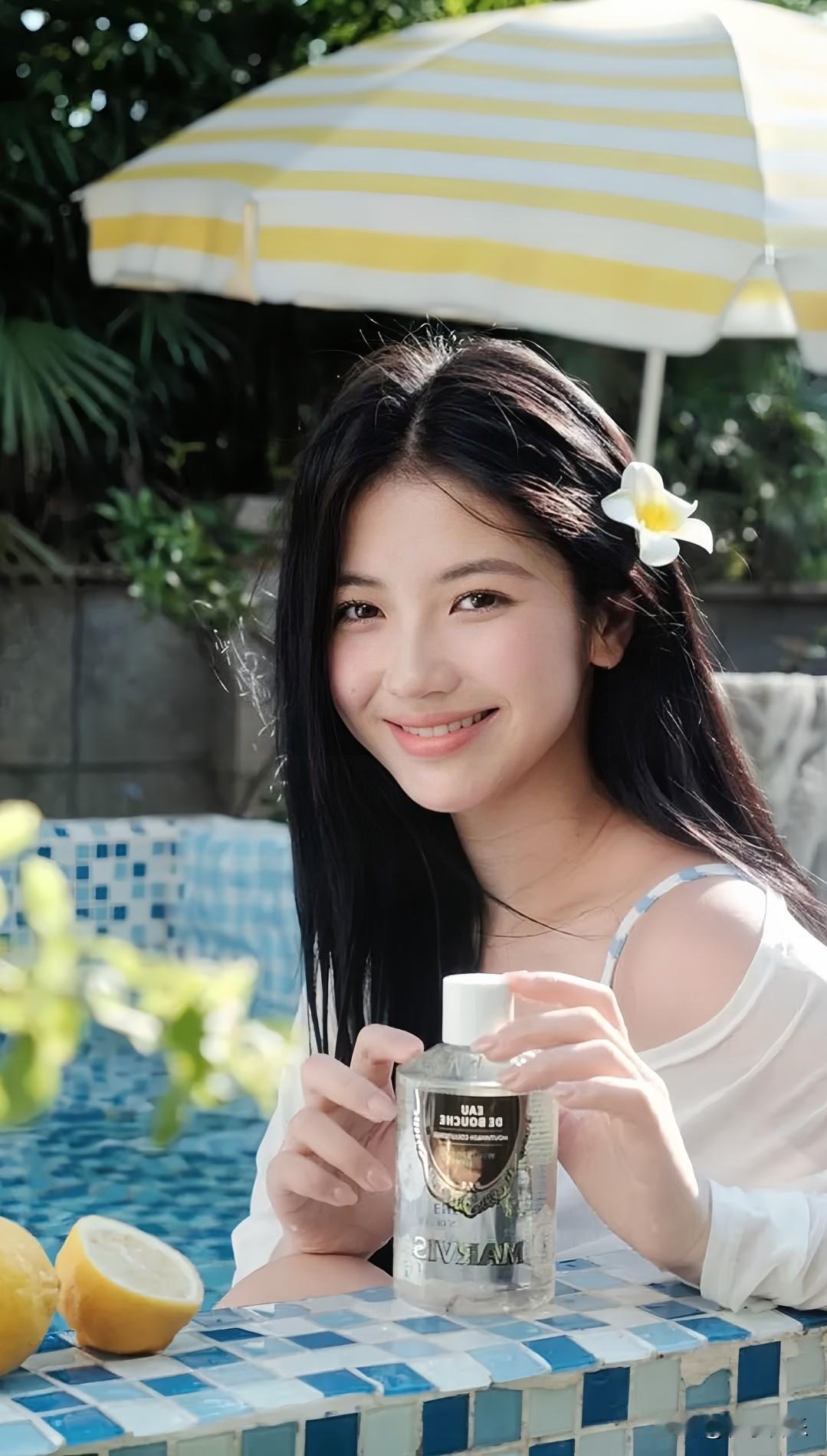 泳池畔惬意泡汤，柠檬水沁爽入喉，小姐姐的甜美元气，随涟漪一起荡漾～晒图笔记大赛随
