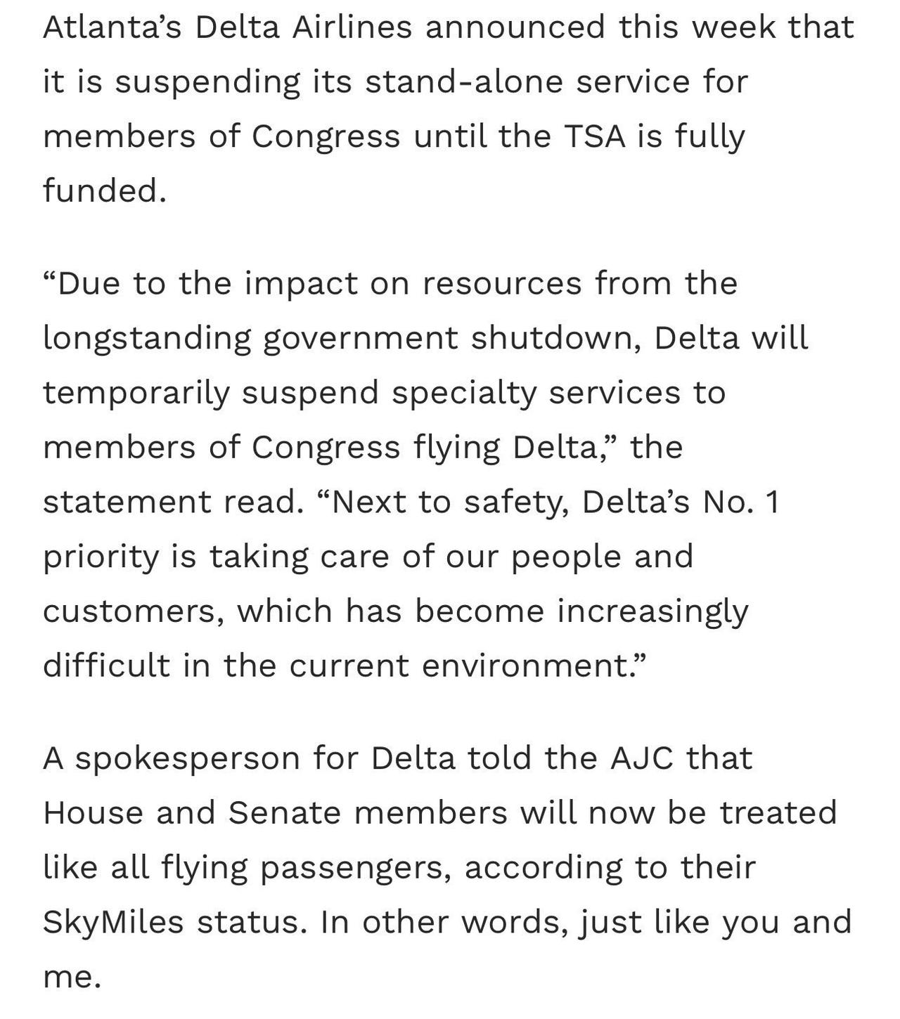 新闻快讯——【达美航空暂停国会成员专属服务】
3月24日消息，达美航空（Delt