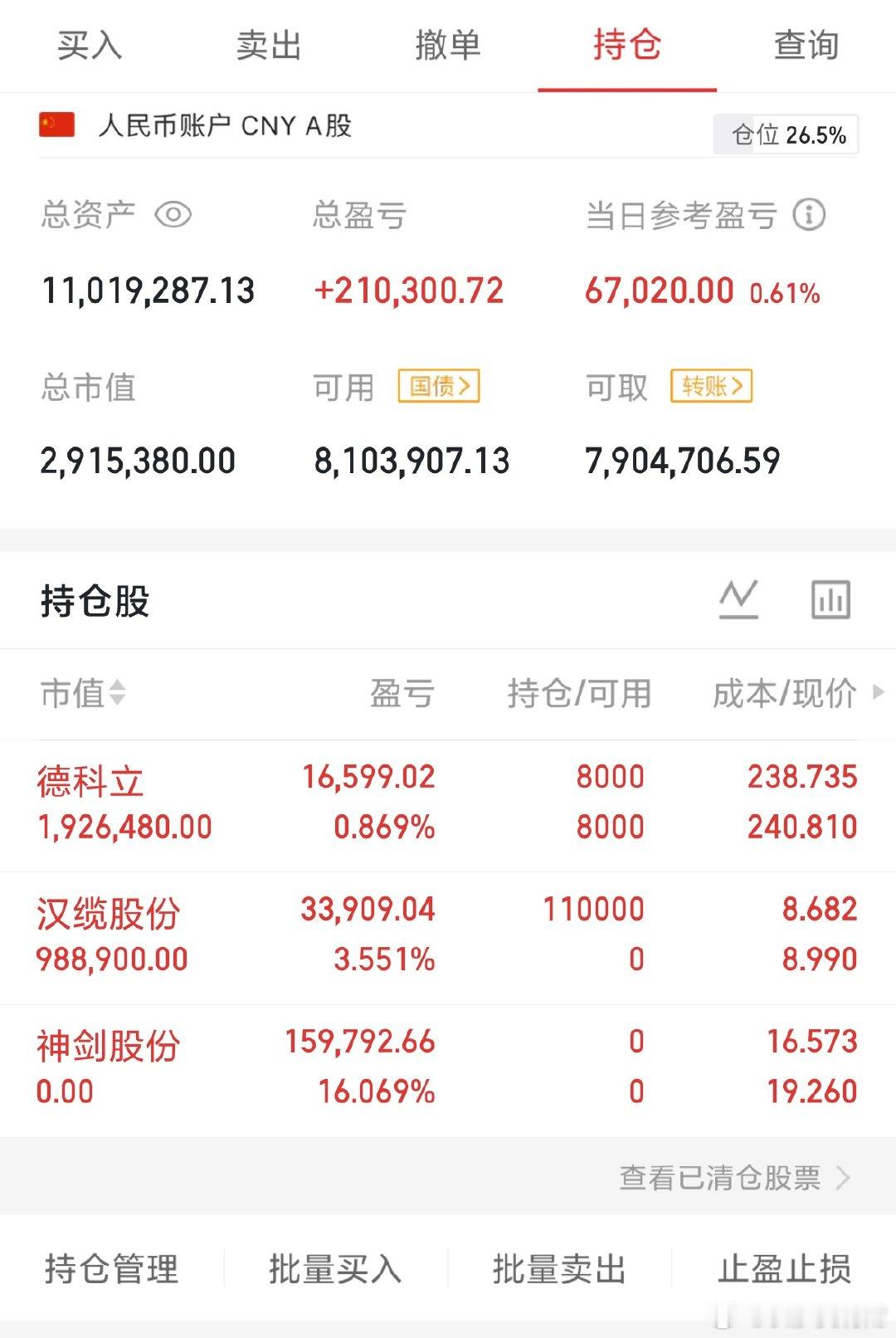 财哥今天操作把神剑出了，进了汉缆， 