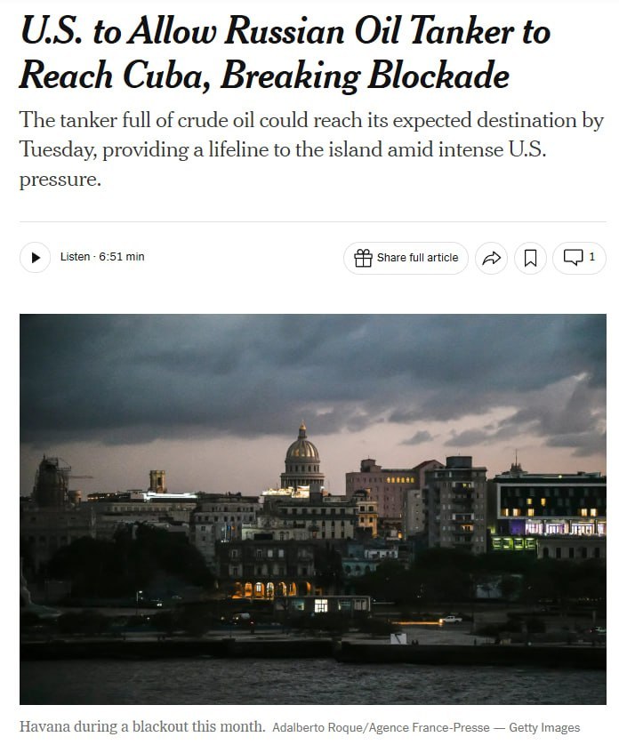 据《纽约时报》援引一名美国官员的话报道，美国海岸警卫队允许一艘载有约73万桶原油