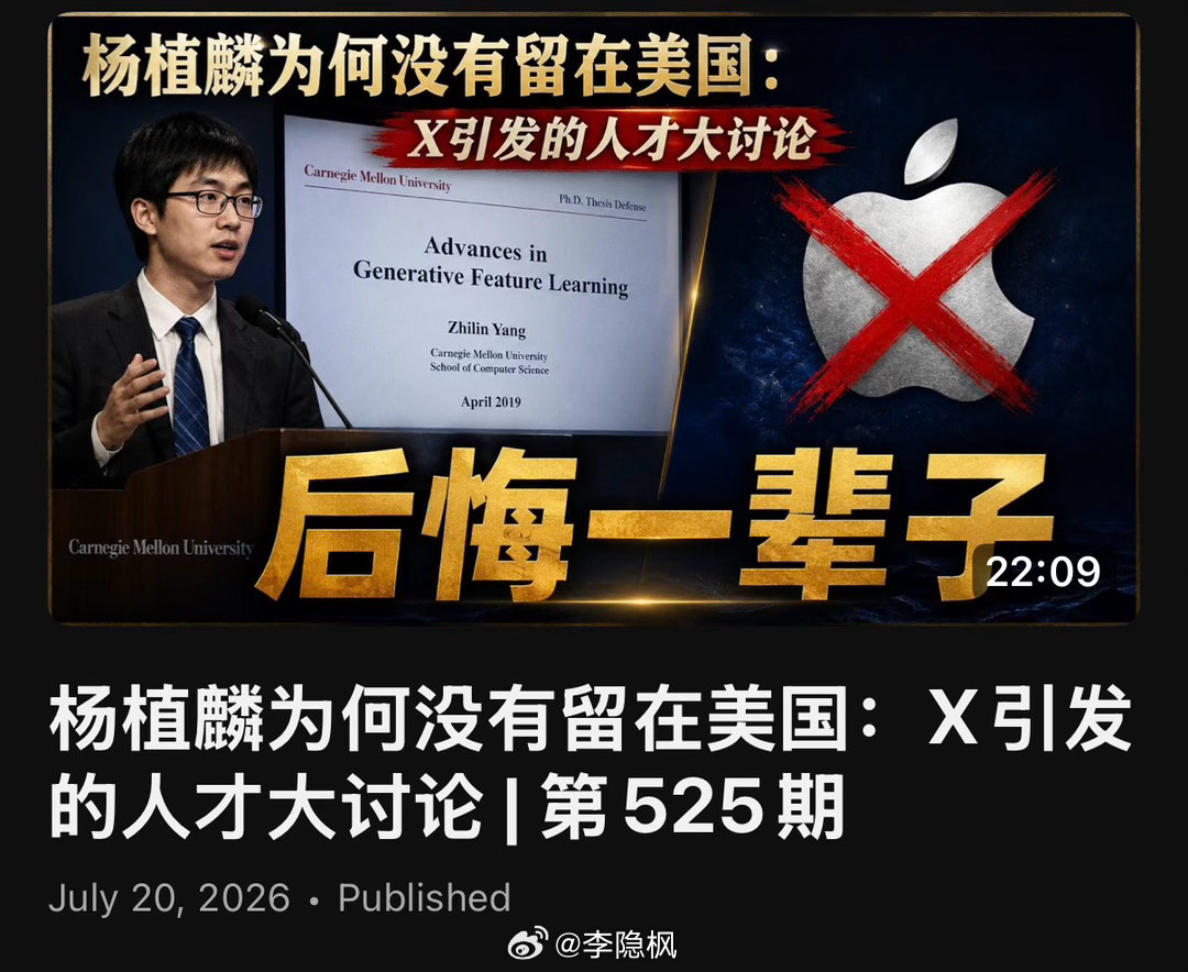 说到杨植麟为什么没有留在美国，评论区很火爆，人人都有自己的看法… 