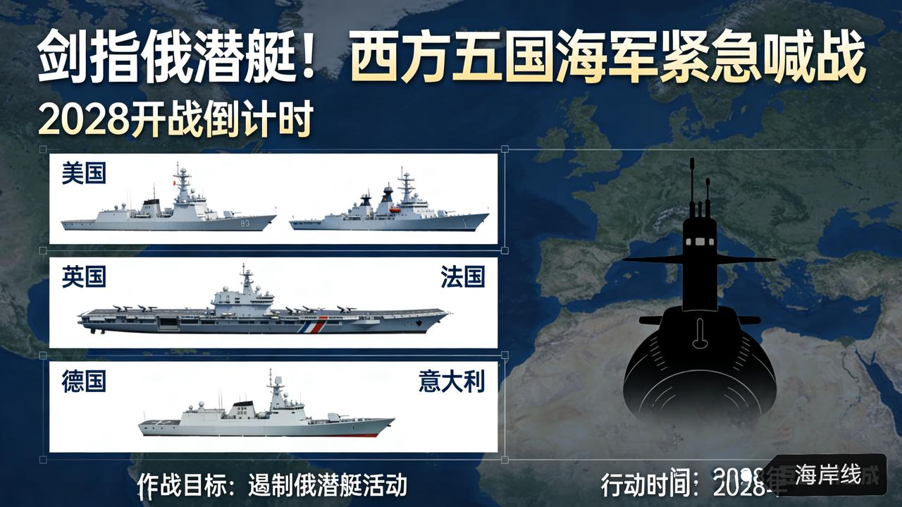 剑指俄潜艇！西方五国海军紧急喊战，定2028开战倒计时
 
美英法意荷海军高官聚