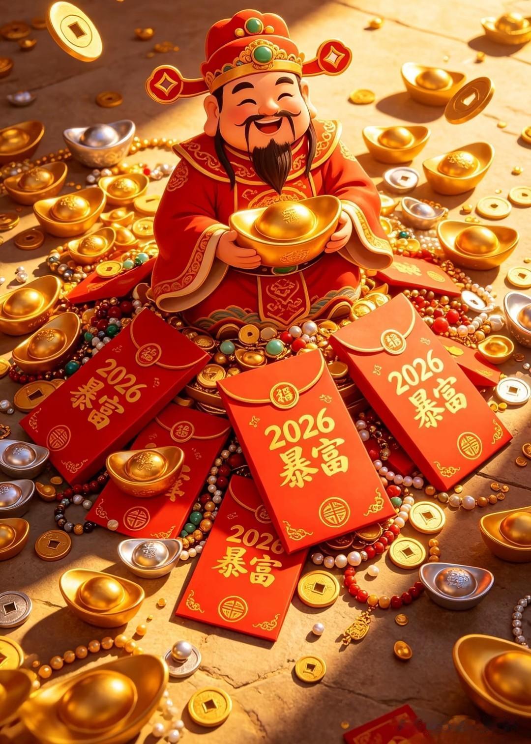 谁刷到这尊财神，谁今年发财！
满地金元宝，满屏红包，福气满满。
 
不求大富大贵