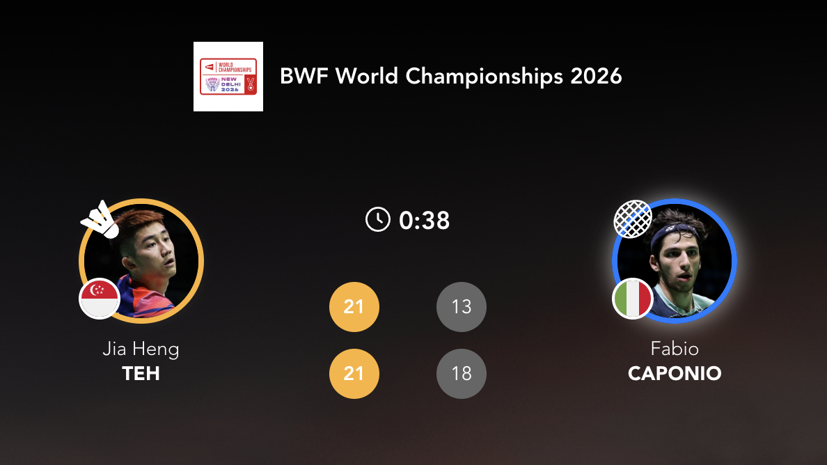 郑加恒🇸🇬 21-13、21-18 🇮🇹卡波尼奥下轮：乔纳坦🇮🇩 v