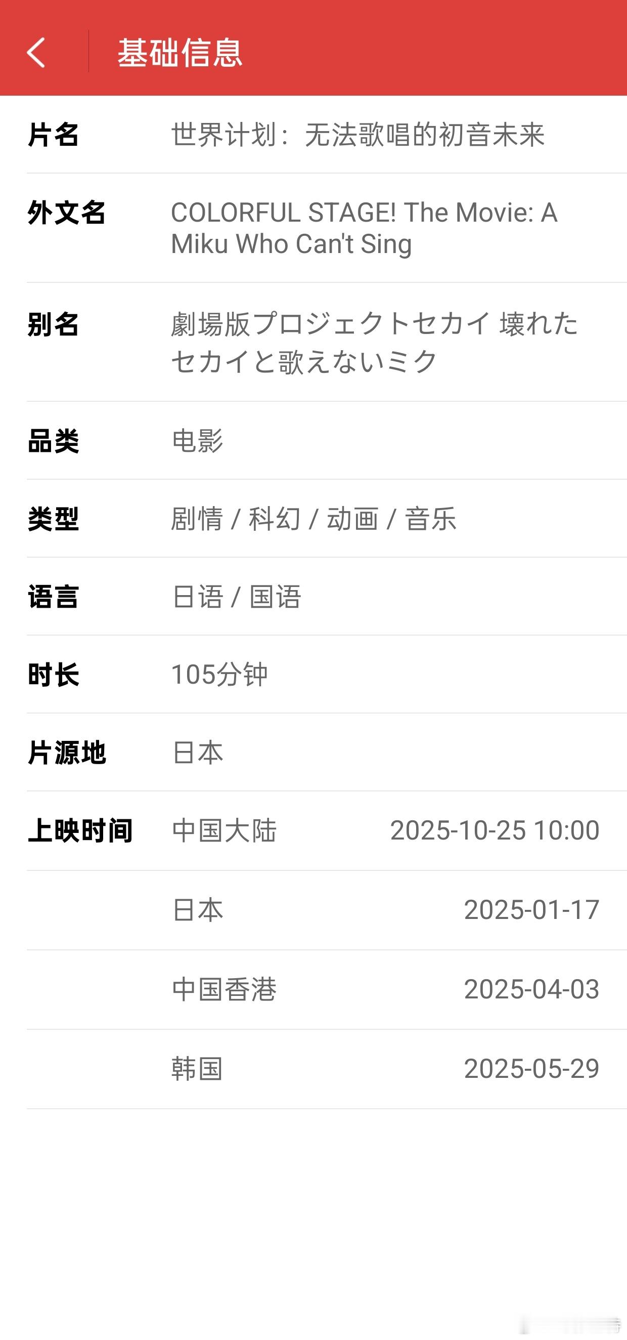 听听温特怎么说下周上映的日漫《初音》猫眼显示105分钟，其实错的拷贝显示111分