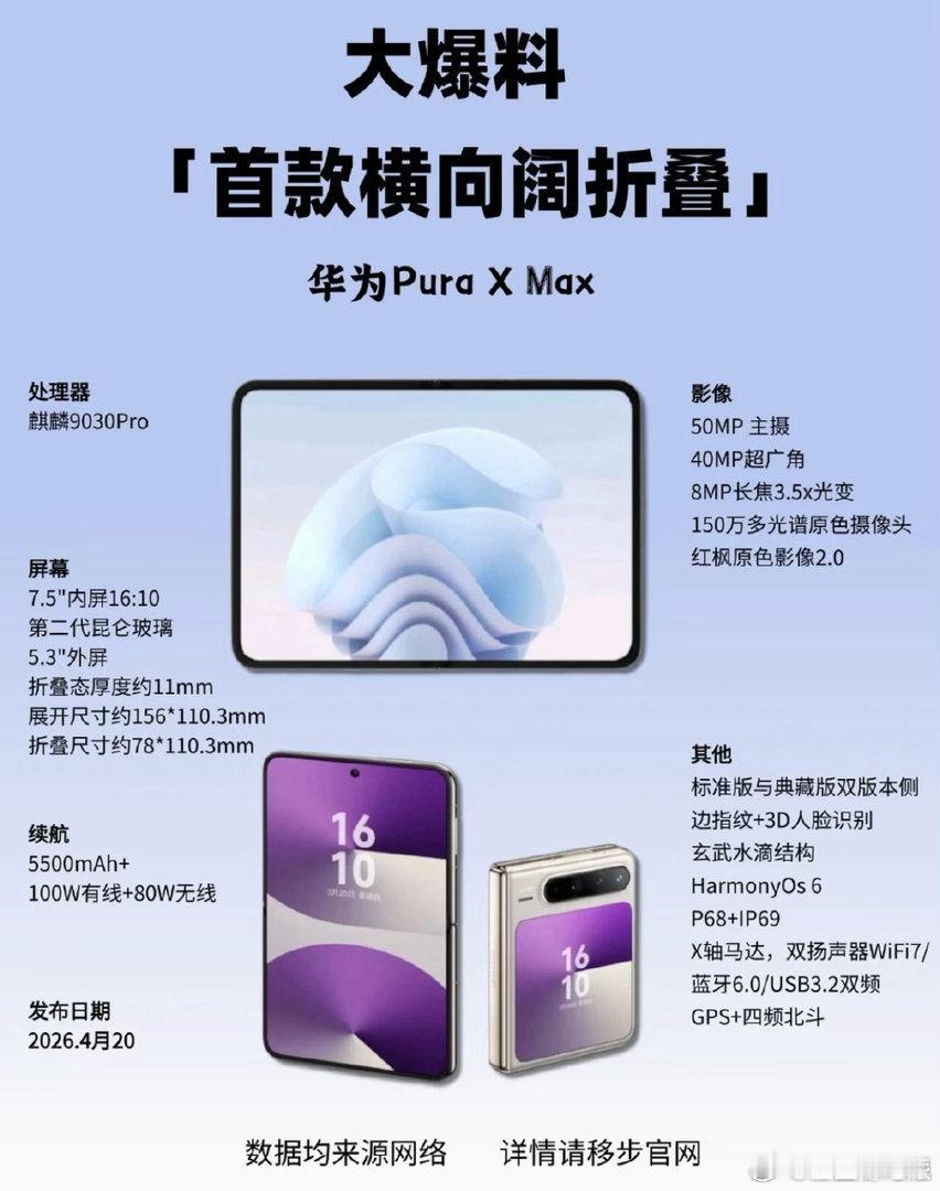 余承东首曝大阔折真机华为首款大阔折旗舰Pura X Max亮相，宽屏比例带来更强