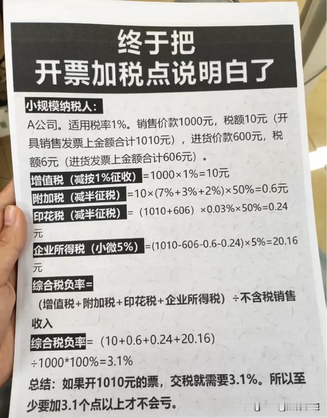 “我滴天呐，太厉害了！”我还是第一次看到有人把如此齐全且完整的开票加税点给说明白