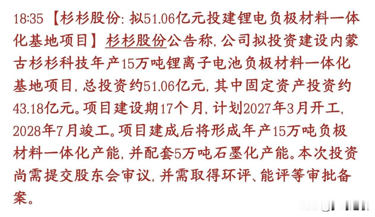锂电池板块来利好消息了，龙头扩产再次催化板块
杉杉股份打算砸51.06亿，在内蒙