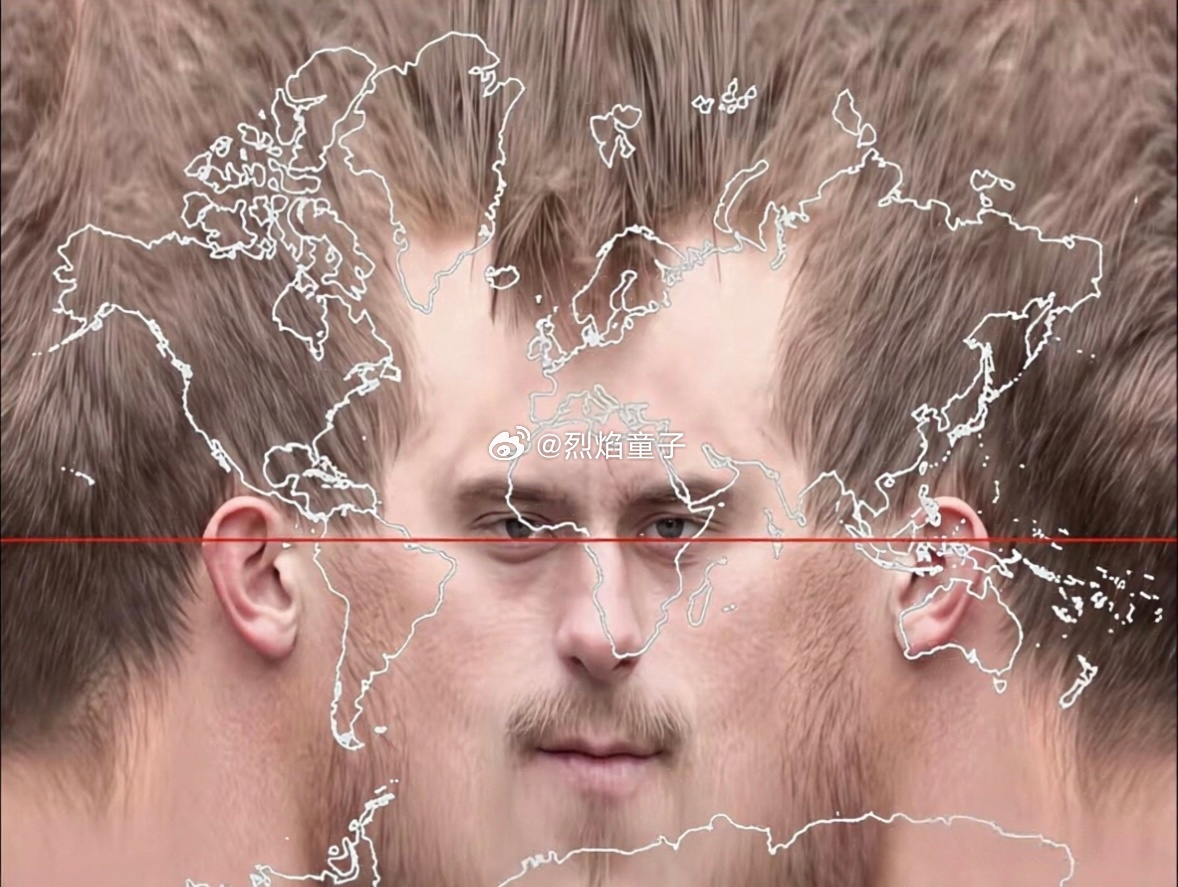 一直以来饱受非议的地图墨卡托投影，如果换成展示人脸就是这个样子的[笑cry] ​