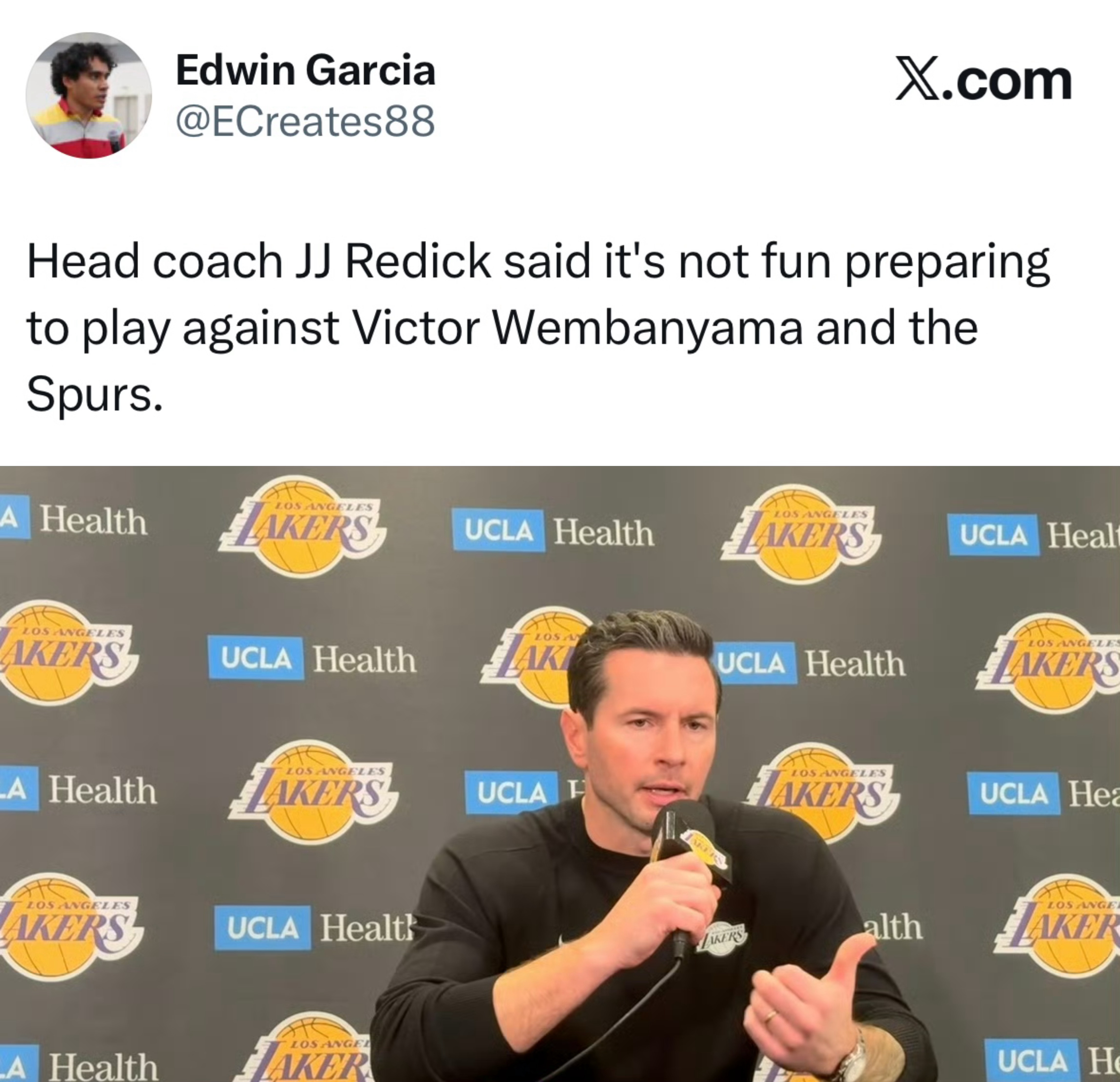 雷迪克谈对阵文班亚马： It's not fun ​​​