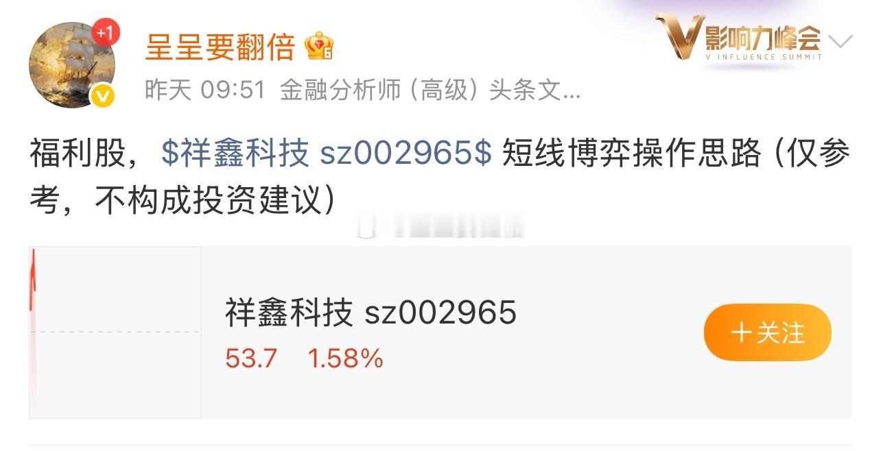 $祥鑫科技 sz002965$ T+1有利润的，55止盈！ 