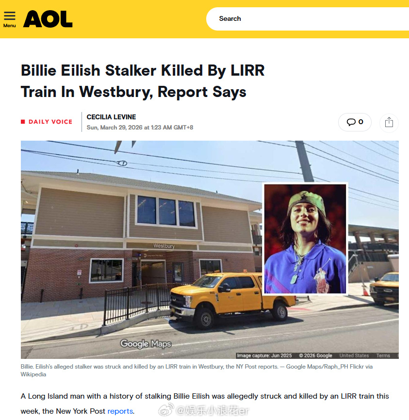 碧梨跟踪狂被列车撞死 据外媒，之前因跟踪碧梨被逮捕的跟踪狂被列车撞击死亡。执法部