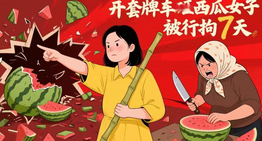 一个西瓜引发的“炸裂”后果：山东大姐开套牌车砸摊，喜提行政拘留7日
因为一个西瓜