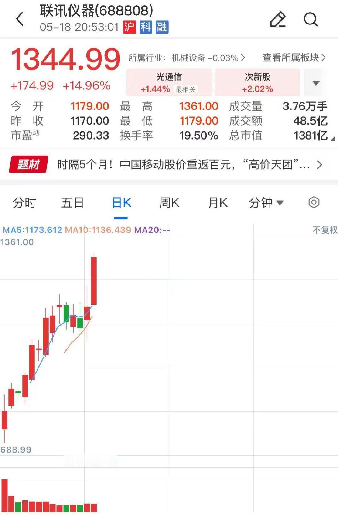 【A股新股王提示4大风险 】联讯仪器提示交易风险 5月18日，A股新“股王”联讯