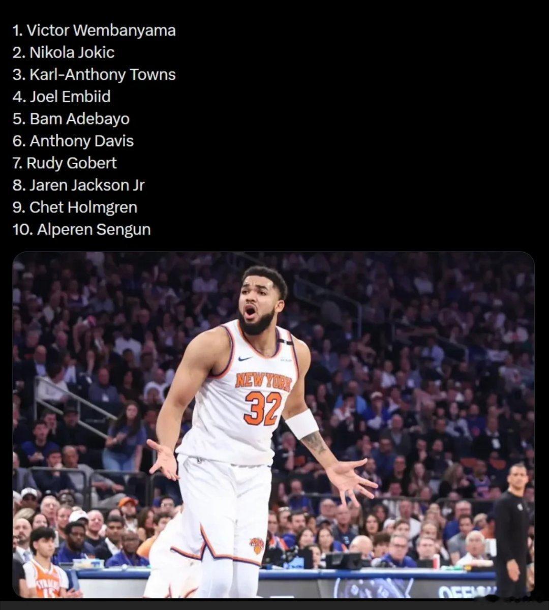 The Athletic 排名现役十大中锋NBA1. 维克托·文班亚马2. 尼古