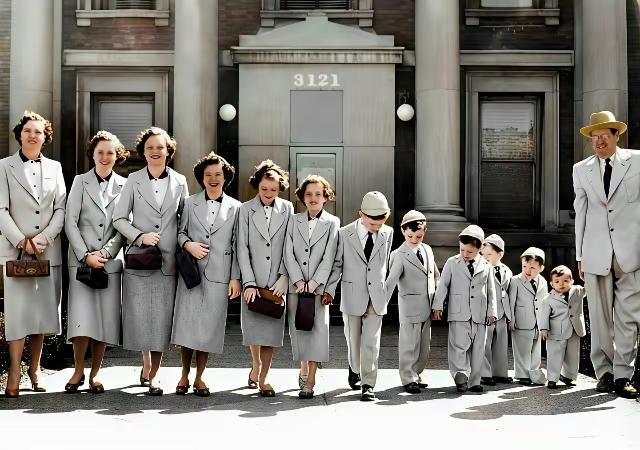 1954 年，美国夫妇和他们的十一个孩子。
         前面五胎都是女儿，