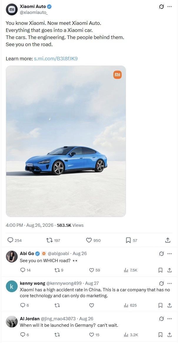 前几天小米海外账号已经在 X 上发布了第一条 post（IG也同步了）出海脚步越