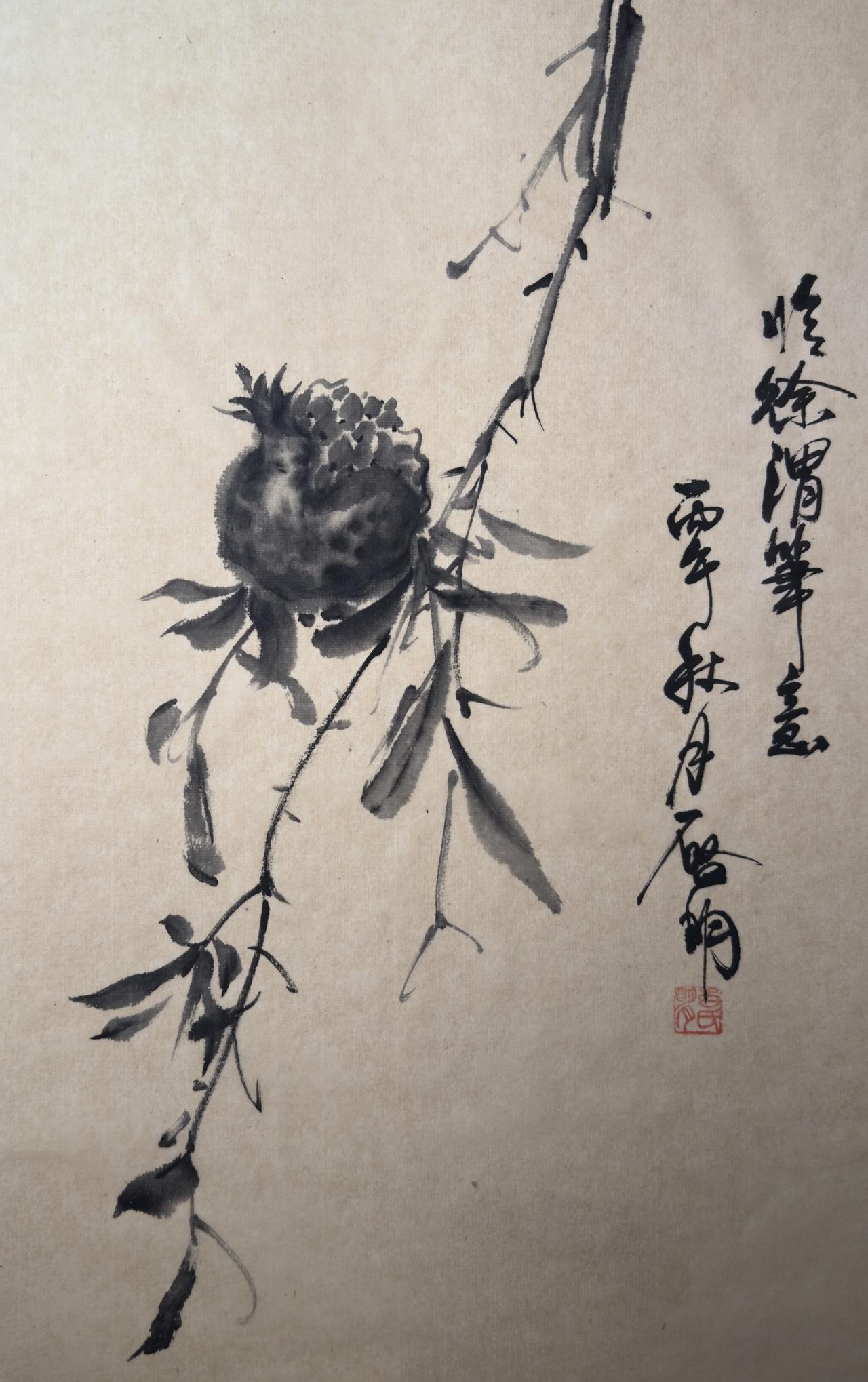 徐渭笔《秋石榴》国画意趣 写意之美 国画日常练习 秋实写意