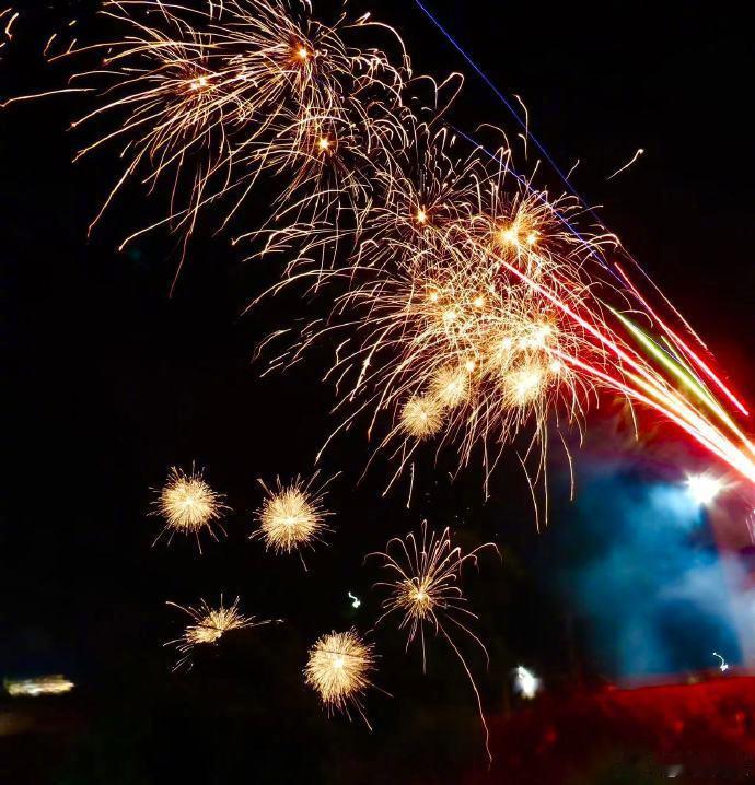 姚晨儿子拍的烟花姚晨儿子可以当小摄影师了 姚晨晒出儿子土豆拍的烟花大片，模糊又梦