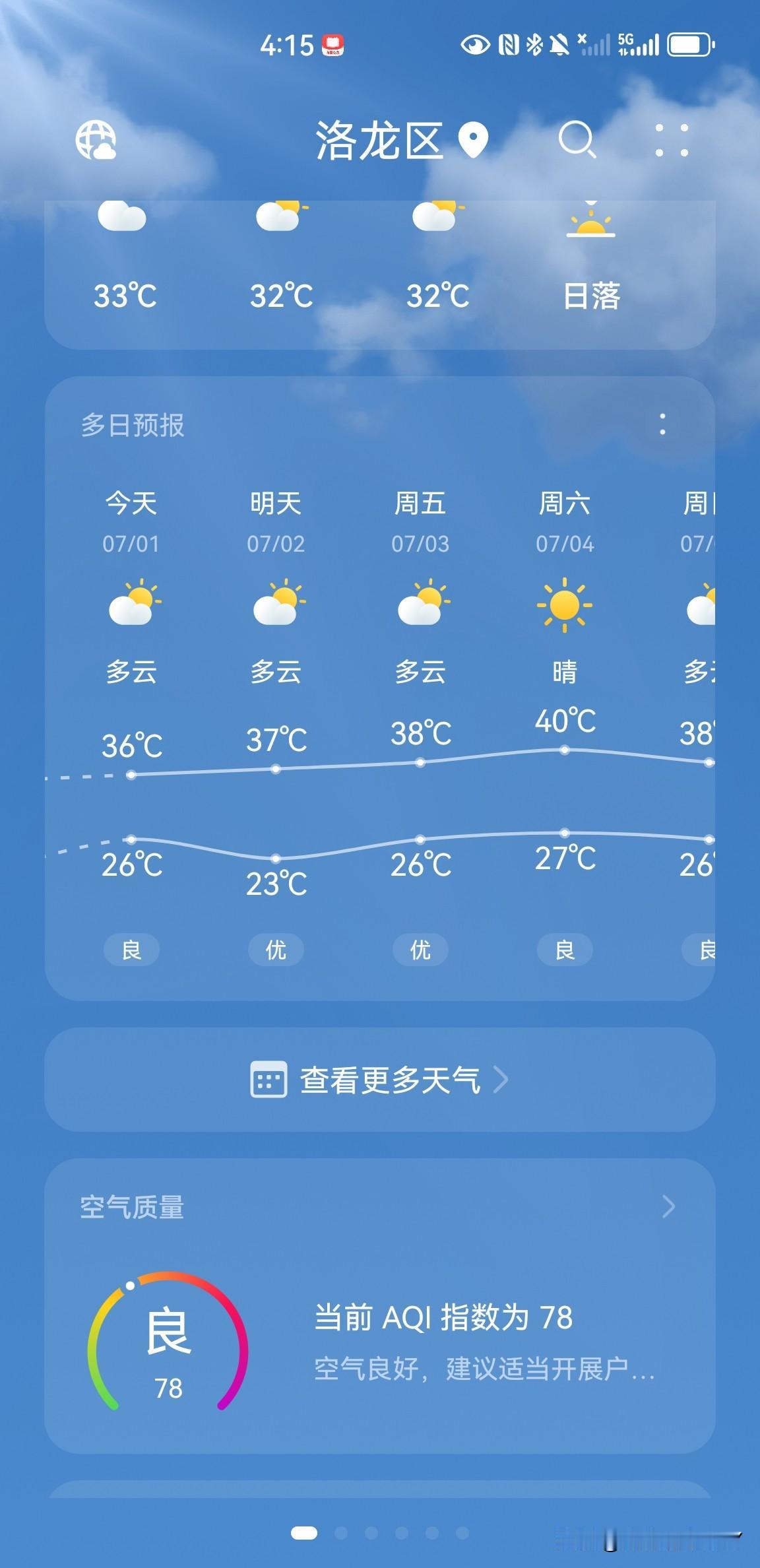 看了一下这周的温度，本周六洛阳和郑州的温度能达到40摄氏度，现在还没有进入三伏天