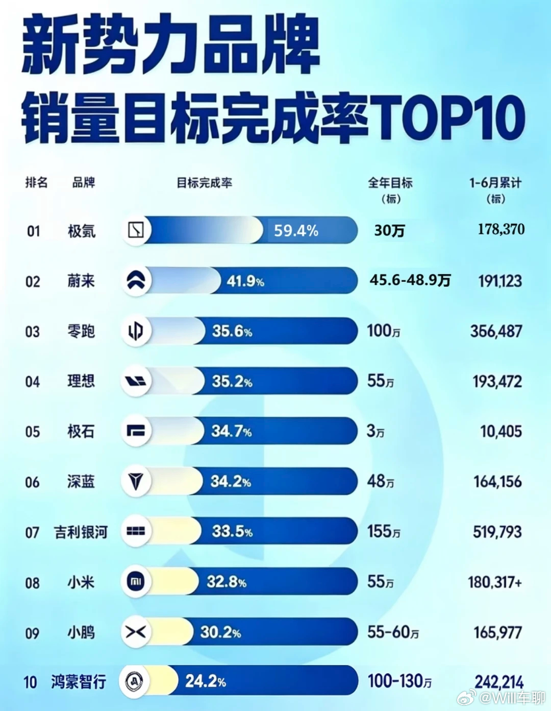 仅一家车企达成年度销量50%目标  在小红书上找了下图，这个图应该是比较准的（除