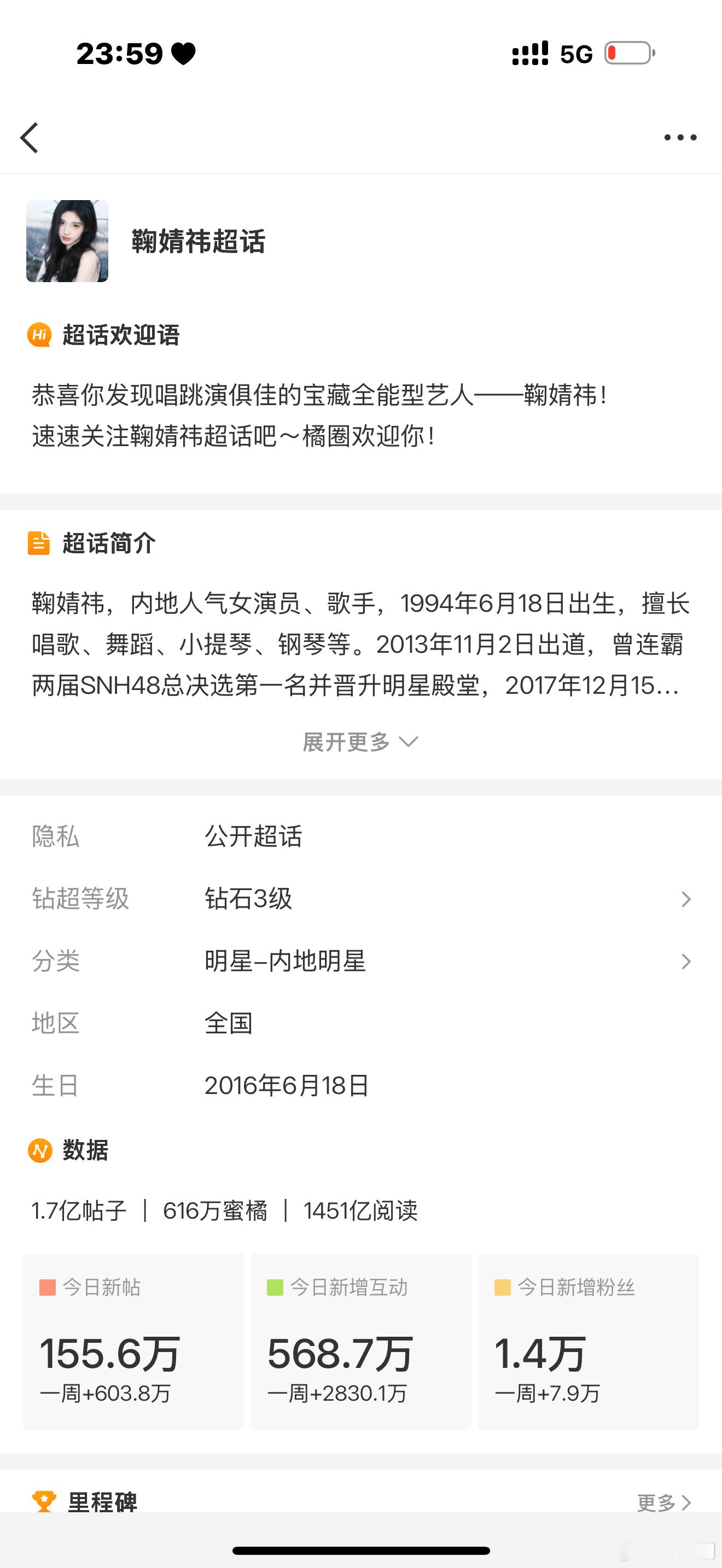 鞠婧祎超话一天截止155万➕帖子，还是手动！ ​​​
