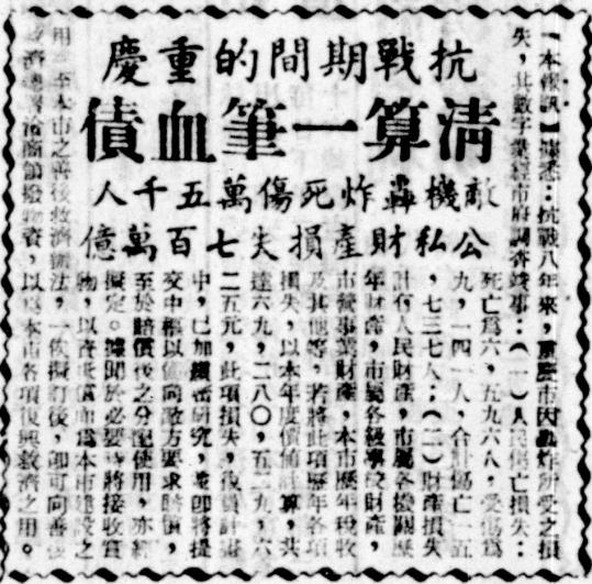 抗战胜利后，重庆发布大轰炸损失数据：

1.人民死亡6596人，受伤9141人，