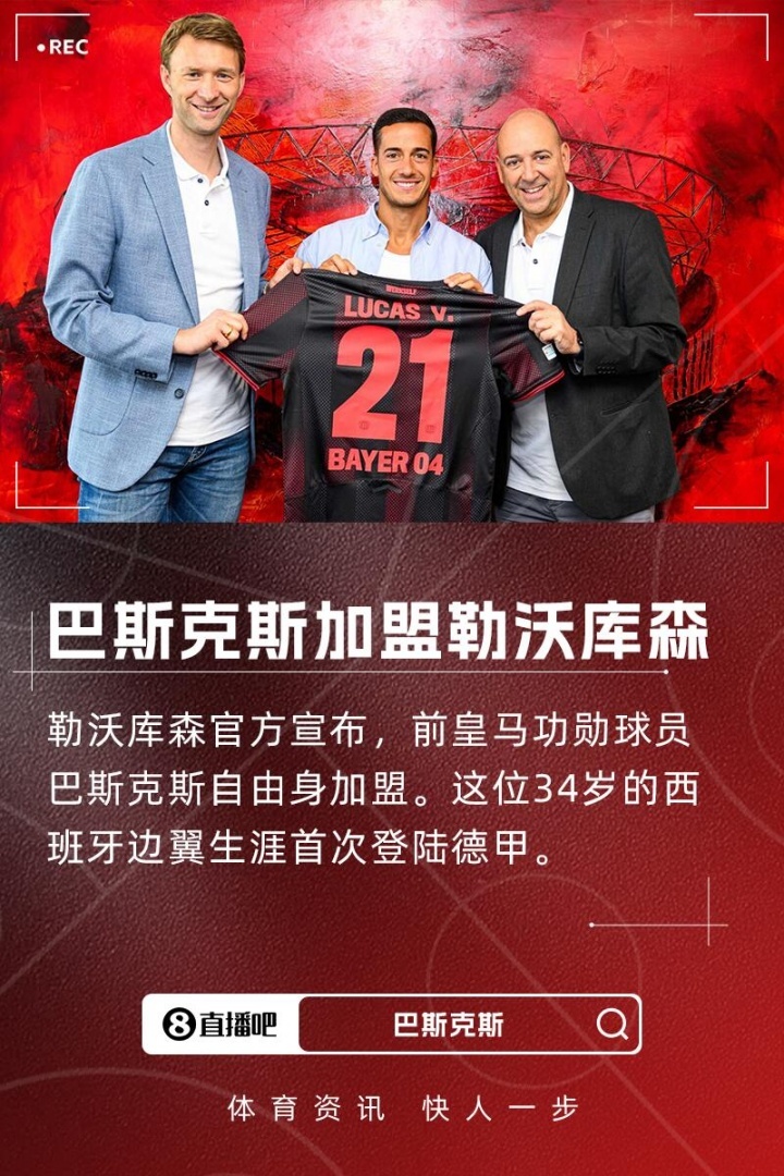 滕帅引援+1！官方：皇马功勋巴斯克斯自由身加盟勒沃库森世俱杯后，巴斯克斯合同到期