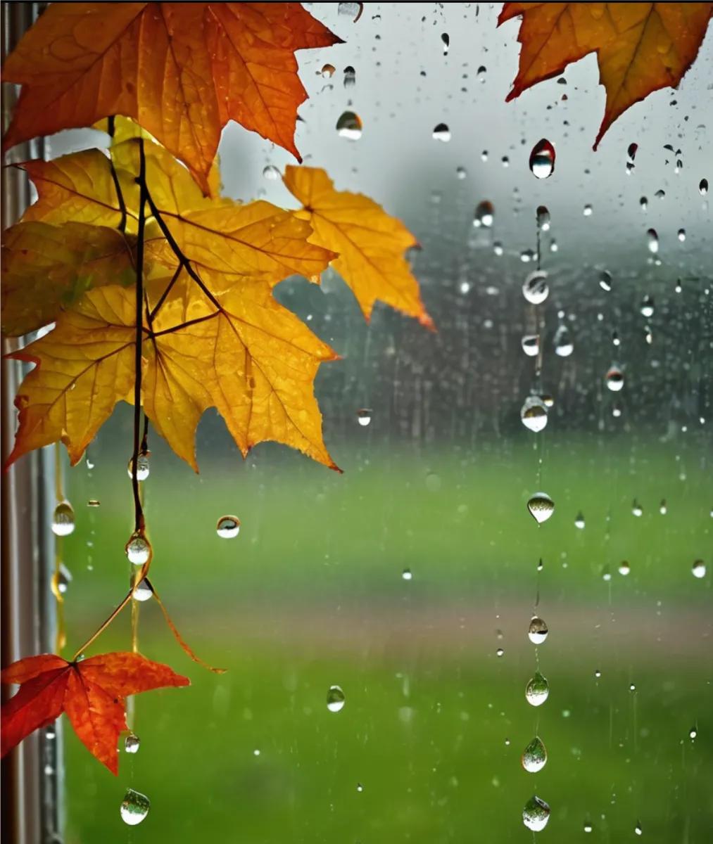 七律•咏秋雨
秋雨淅淅落屋檐，
滴连珠串几道帘。
如歌如舞喧红岭，
似线似丝绕翠