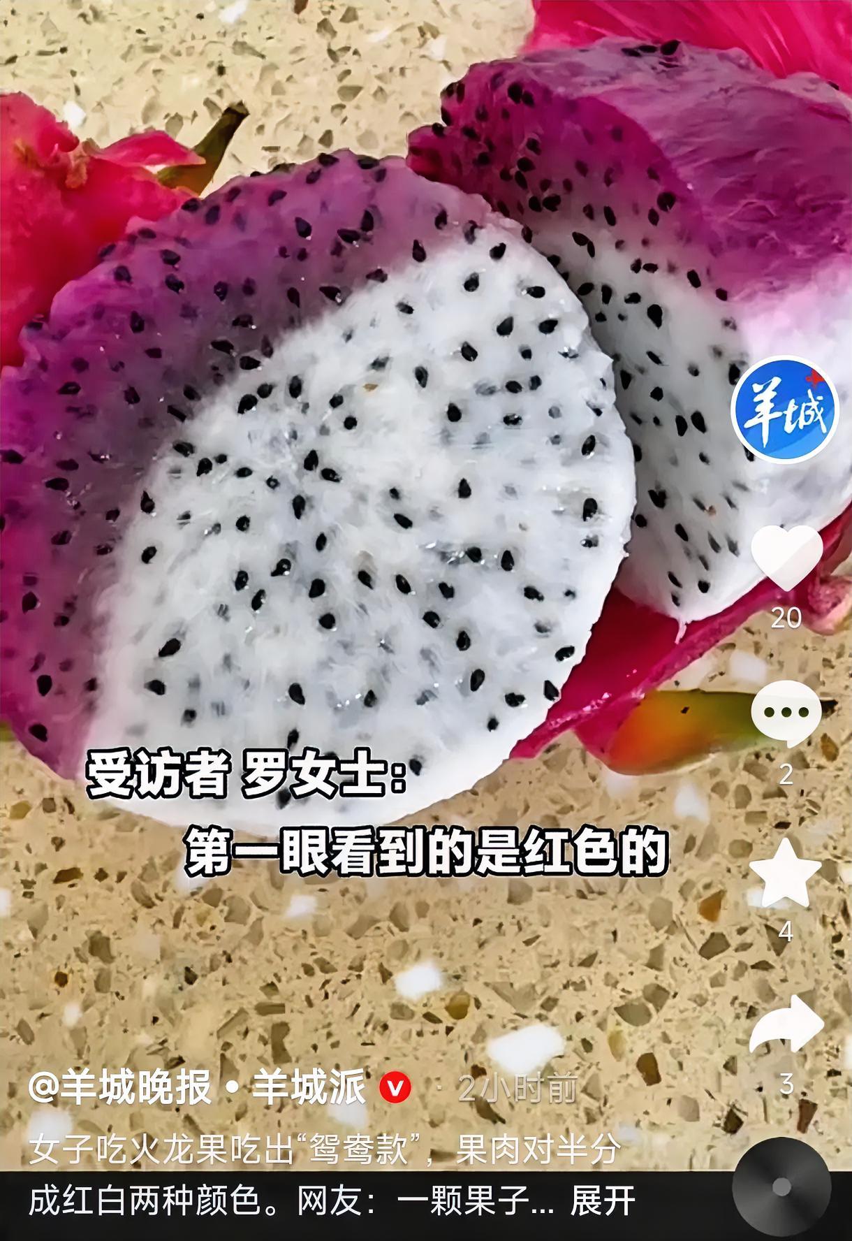 解释不清了！山西忻州，一女子从冰箱拿出一个火龙果准备吃，扒开皮一看，果肉红的，以