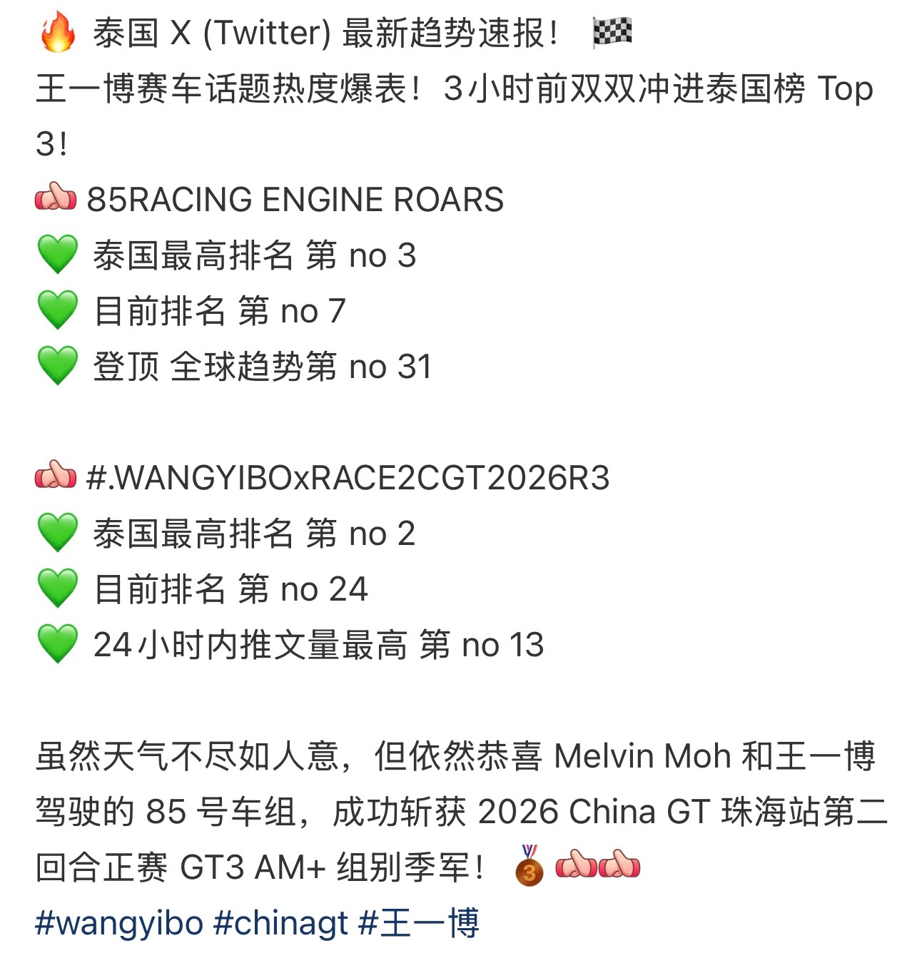 王一博cgt珠海站三天又双叒叕上了泰趋top2、3🔥 