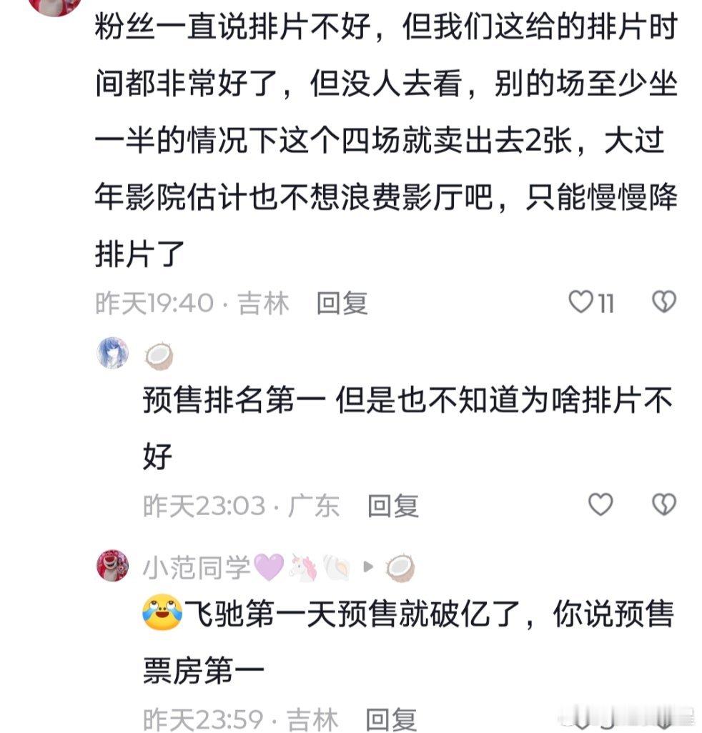 王鹤棣宋茜的星河入梦排片低到离谱，0.8%，都没有新上映的夜王排片多！吉林的粉丝