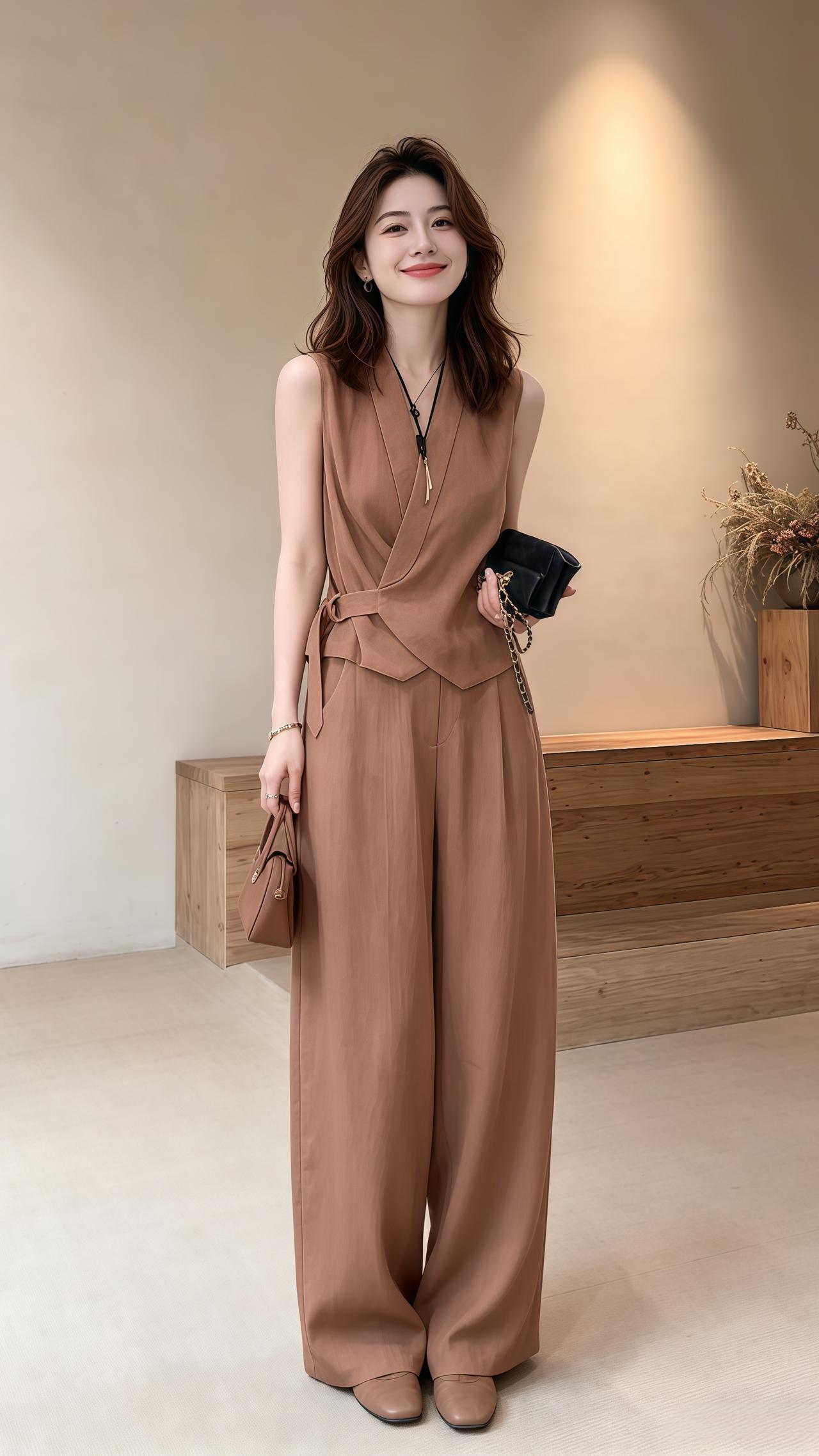 无袖上衣阔腿裤套装 无袖阔腿裤穿搭 高级感穿搭韩系穿搭穿搭