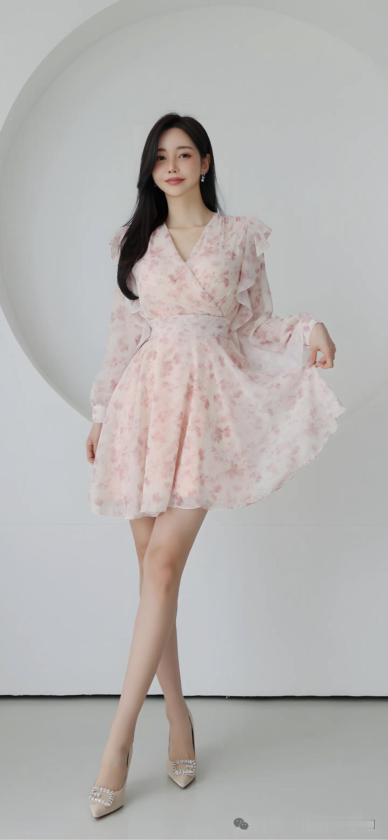 温柔粉色连衣裙，甜美又优雅，搭配高跟鞋，完美展现女性魅力！
