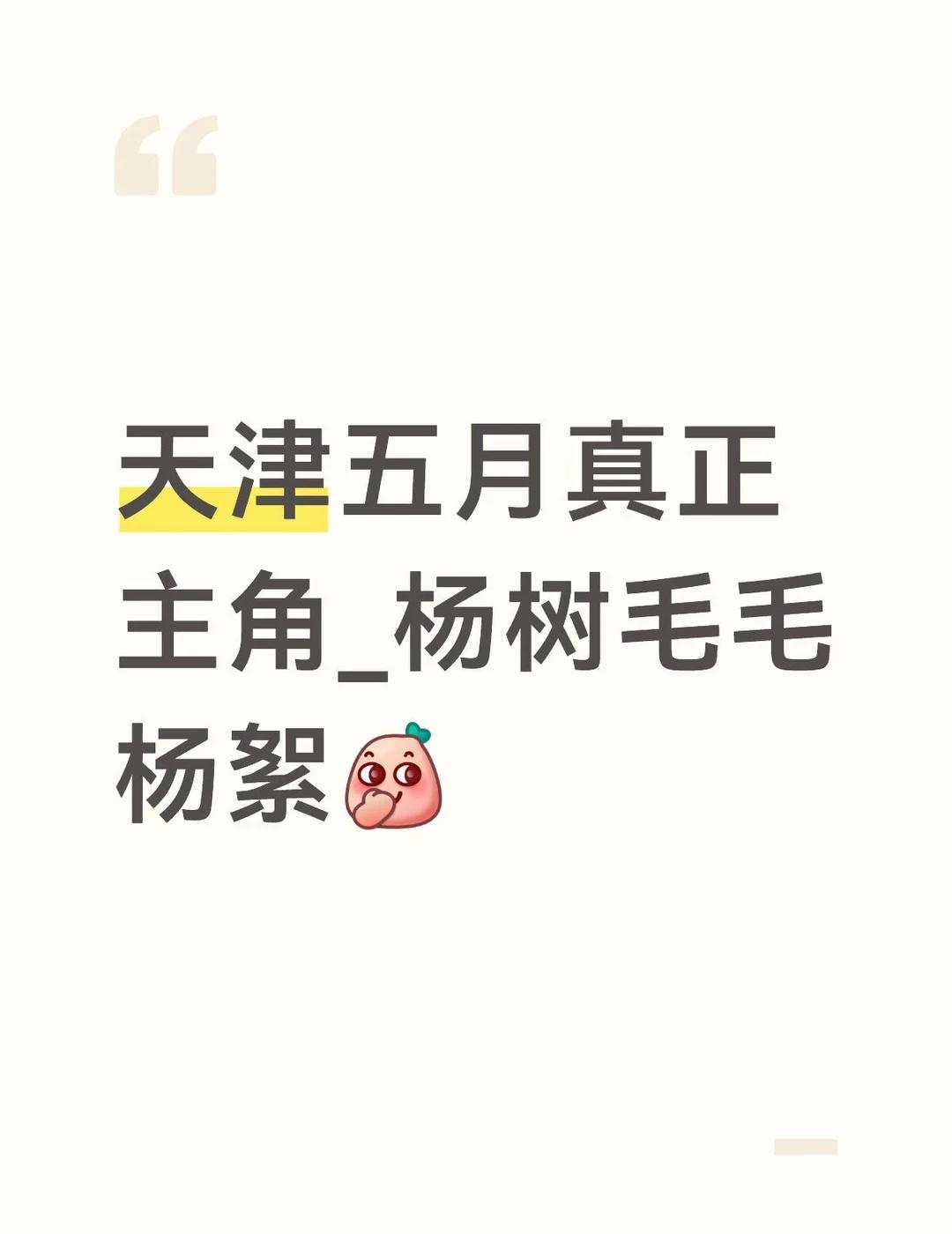 天津的五月是杨絮的天下，满天飞的毛毛
市里不清楚，郊区满天漂的杨絮，像鹅毛大雪一