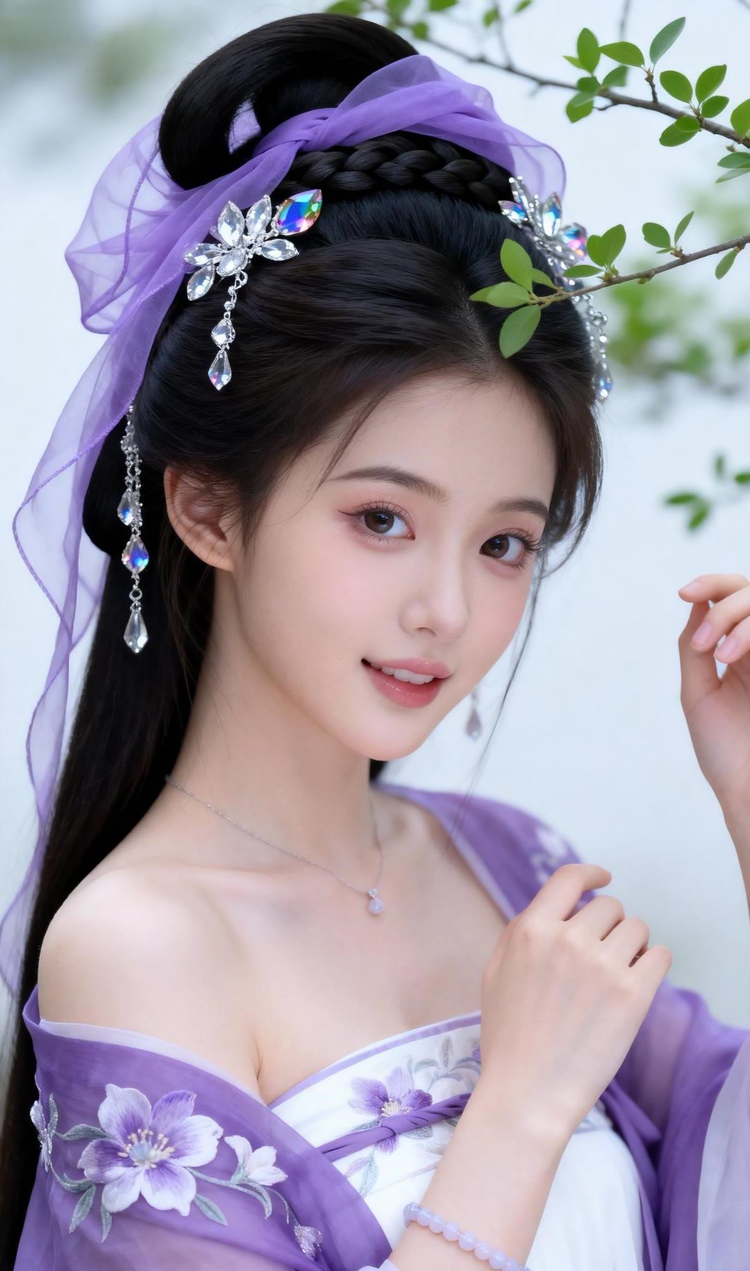 梦幻古风少女，紫色花海中的仙子