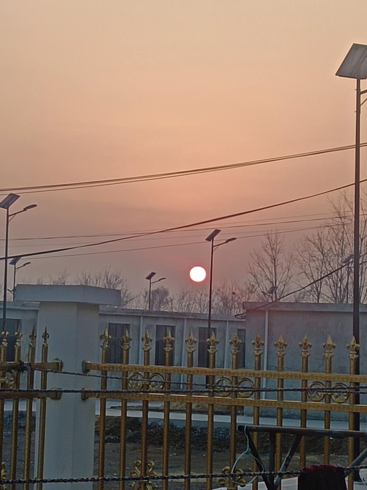 朝阳
春日金鸡鸣叫，惺忪困意环绕。
抬头仰望星空，一轮银盘普照。
朝晖微微泛红，