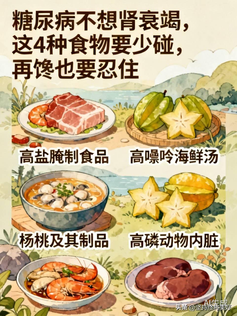 糖尿病不想肾衰竭，这4种食物要少碰，再馋也要忍住

一位五十多岁阿姨，确诊糖尿病