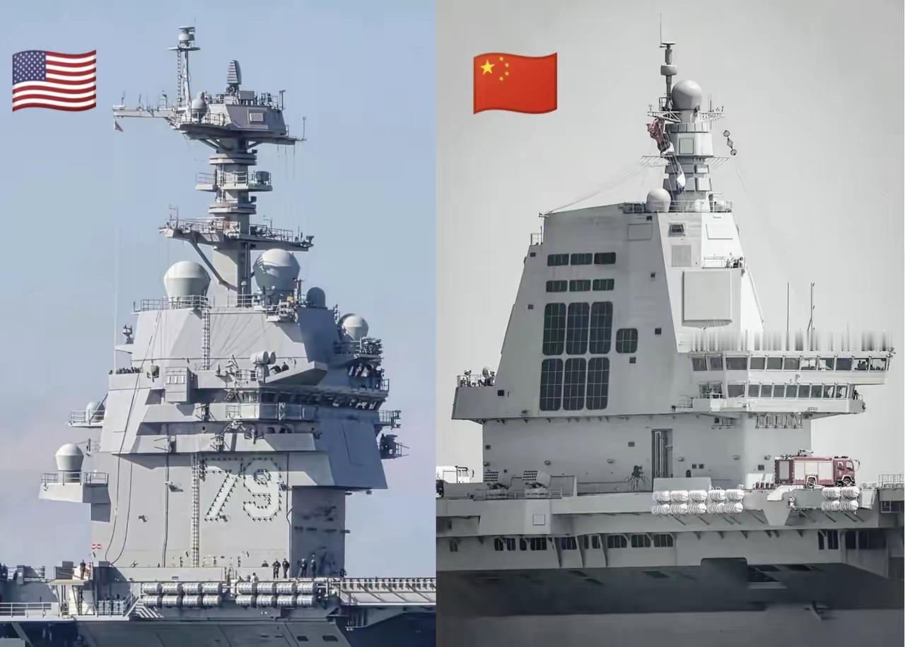 肯尼迪号航母的舰岛和福建舰的舰岛对比图。福建舰 第四艘航母 
福建舰在雷达的集成