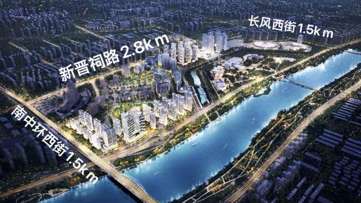 比如长风商务区1.5*2.8公里内部的：瑞府、润府、将来的万国汽贸园项目