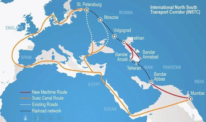 突发消息：伊朗和俄罗斯已同意加快国际南北交通走廊（INSTC走廊）的建设。通过这