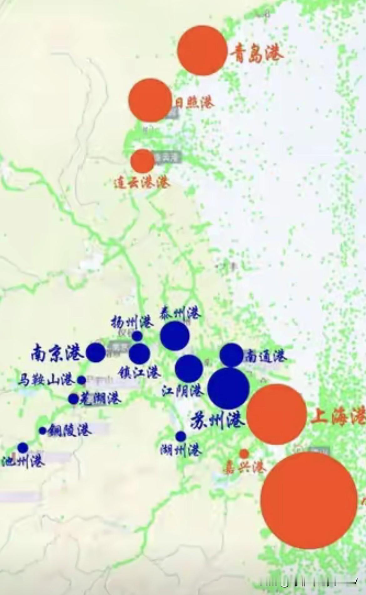 江苏省各市的港口吞吐量
连云港一直发展不起来，原来连云港北边的日照和青岛港吞吐量