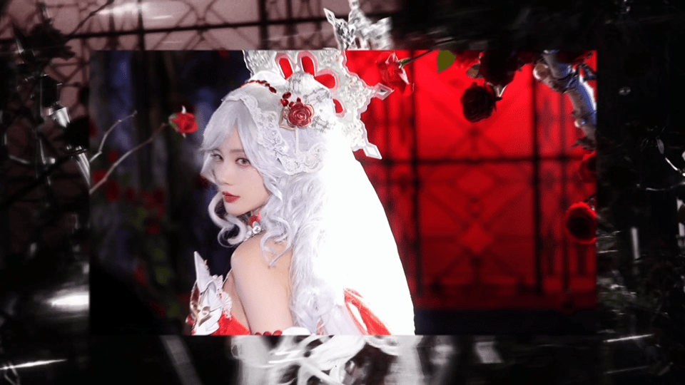 李一桐真CG建模脸李一桐的白发新cos再次美出新高！红白配色华丽精致，白发与玫瑰