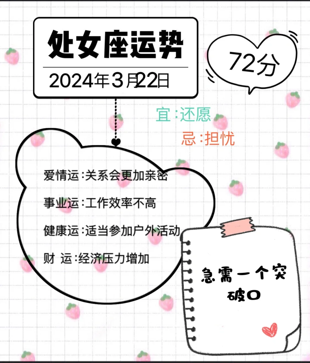 处女座2024年3月22日运势