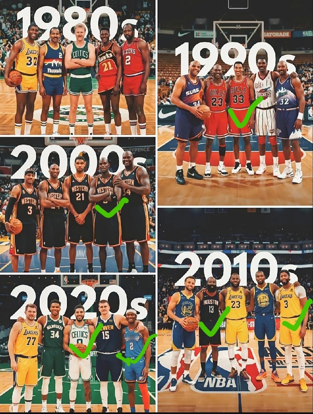 网友列出来的nba各个年代的代表球星，大家觉得哪几位球员不应该出现在那个位置上？