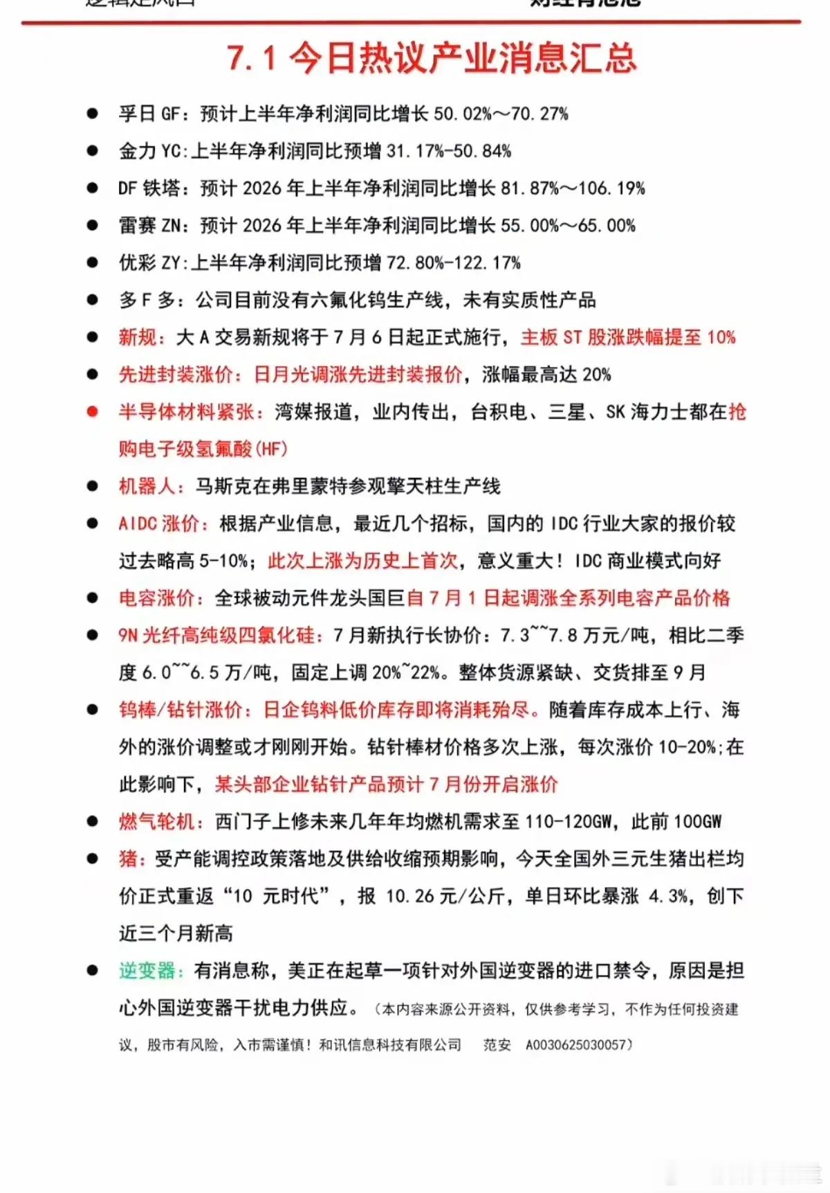 7.01周三    财经热点+上市公司公告精选！1.交易新规2.先进封装涨价3.