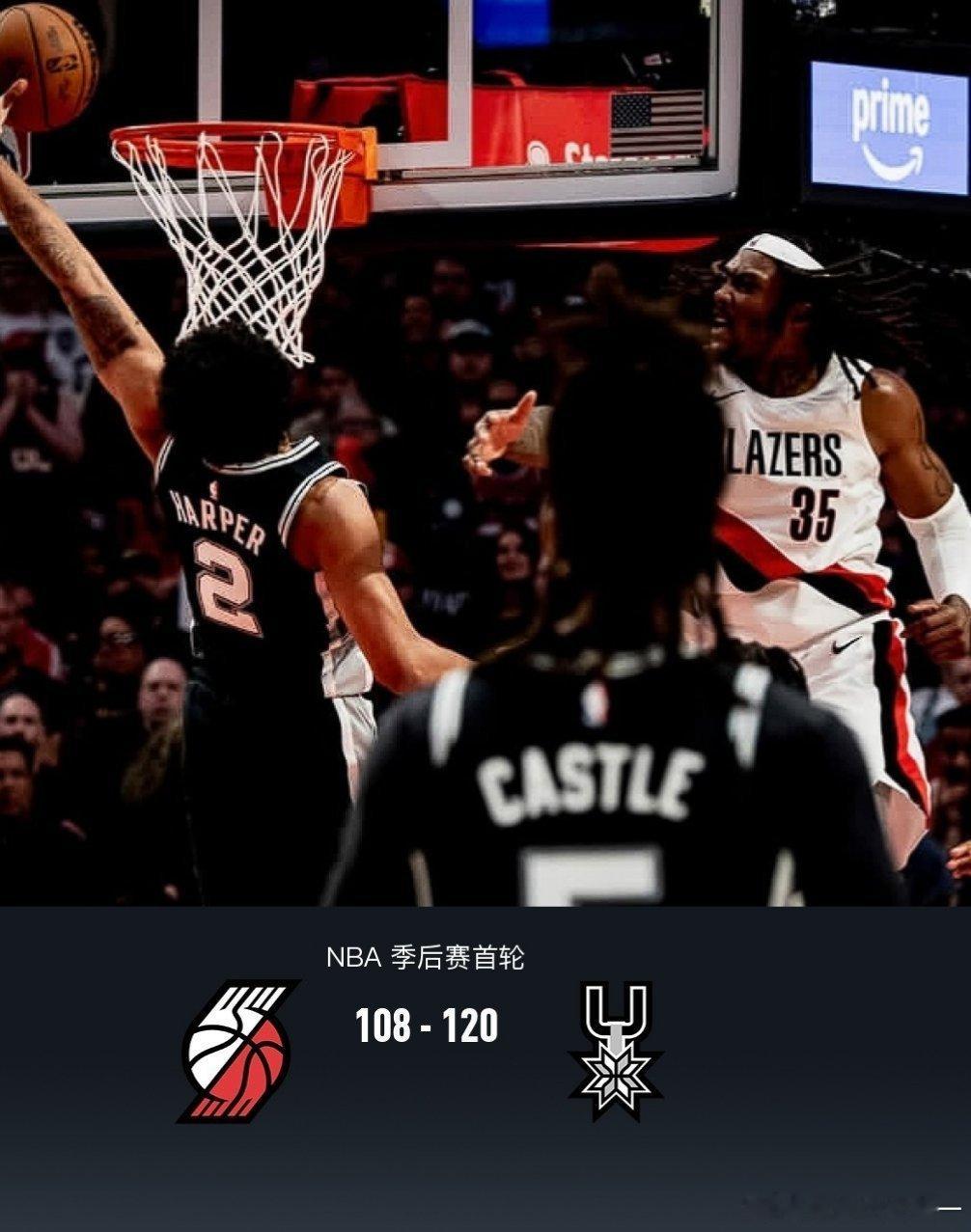 马刺vs开拓者马刺120-108逆转开拓者2-1领先，哈珀12中9轰27+10，