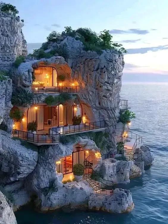 上联：依崖筑巢观海景；
下联：？？？