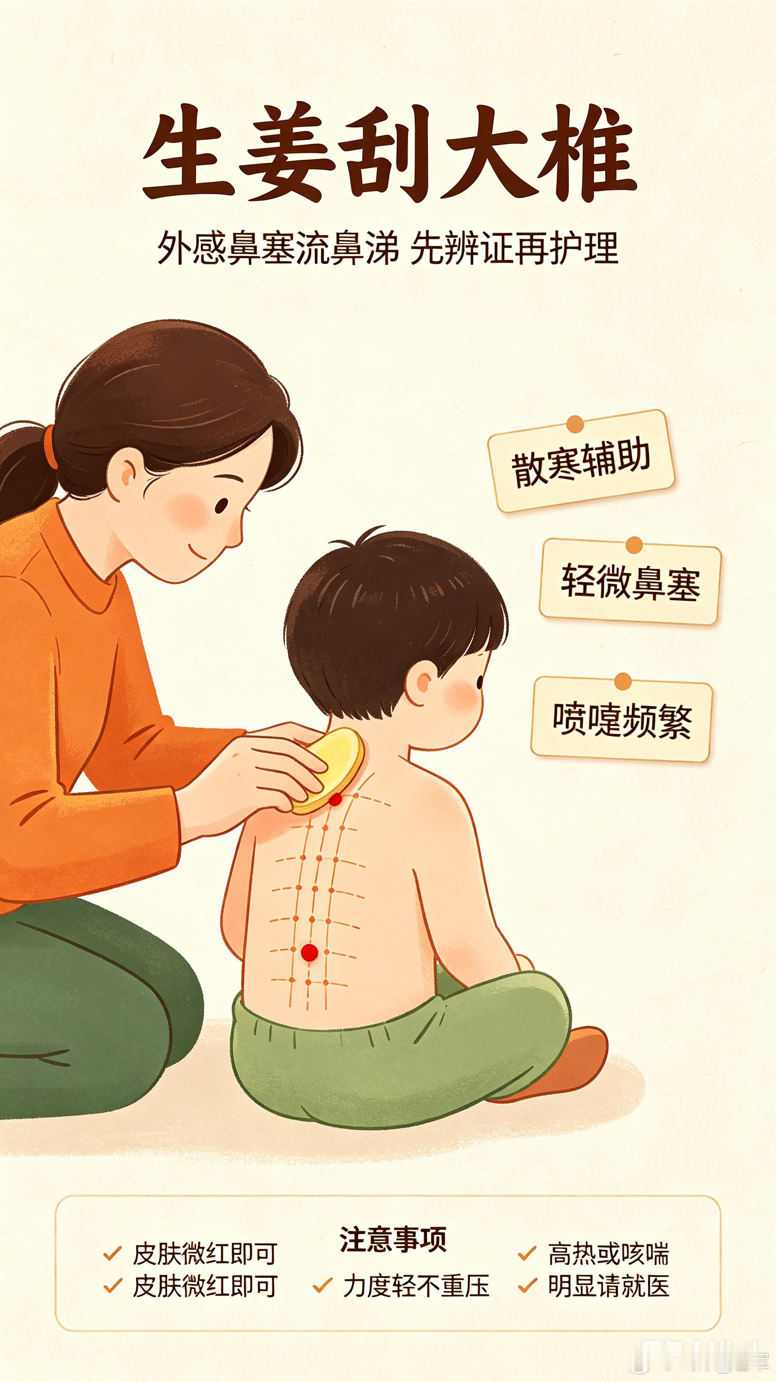 生姜刮大椎调理小儿风寒外感（鼻塞、清涕、喷嚏）完整实操+辨证+配伍思路一、适用证