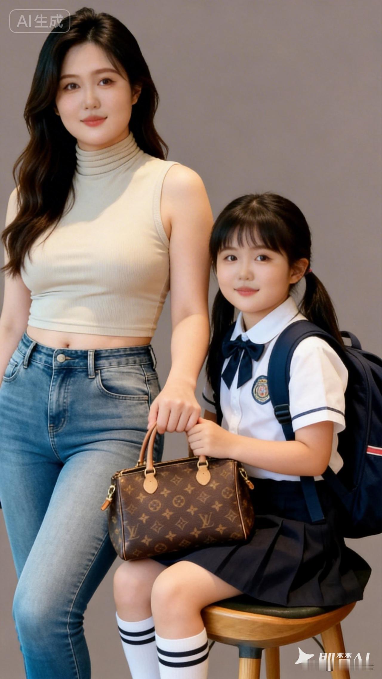 母女俩的温馨时光，手牵手，心连心